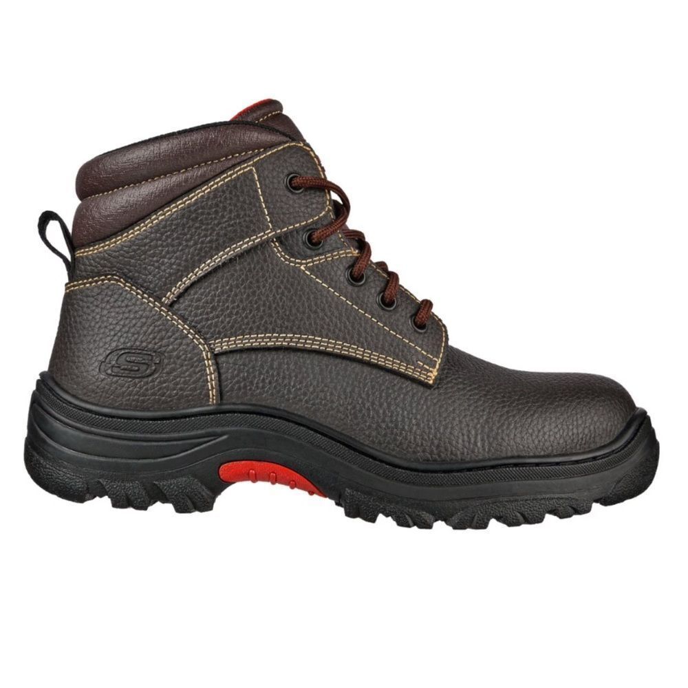 Skechers Men's Dark Brown Safety Steel Toe Leather Boots(Size 7.5)